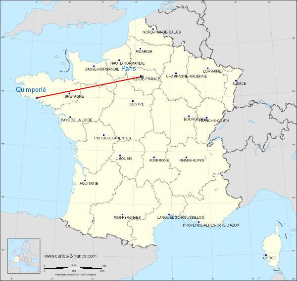 Distance Quimperlé Paris sur la carte de France