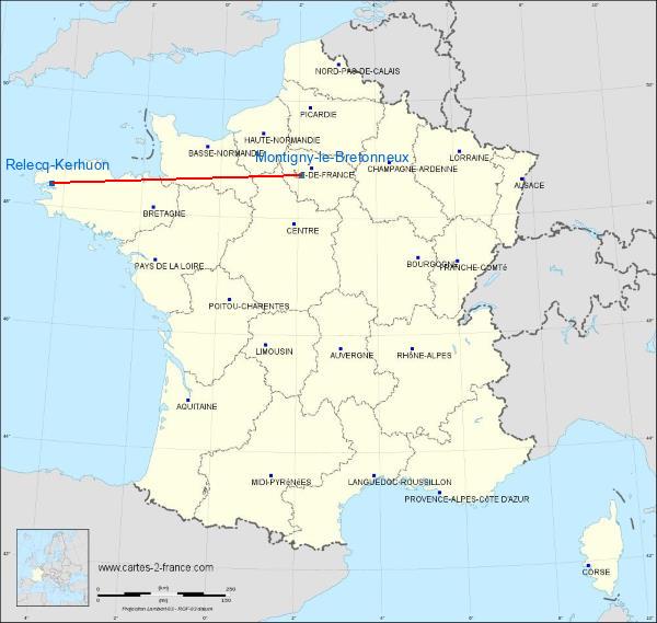 Distance Le Relecq-Kerhuon Saint-Quentin-en-Yvelines sur la carte de France