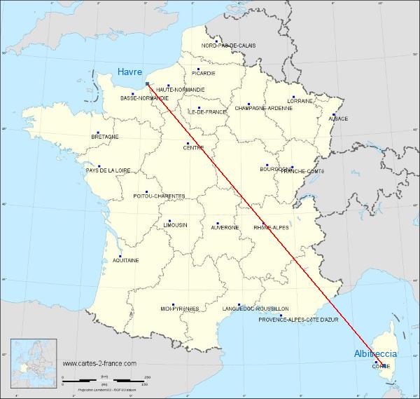 Distance Albitreccia Le Havre sur la carte de France