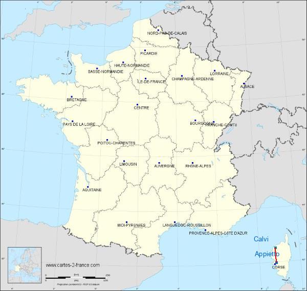 Distance Appietto Calvi - Sainte-Catherine Airport sur la carte de France