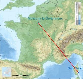 Distance entre de Sari-Solenzara et Saint-Quentin-en-Yvelines sur la carte de France