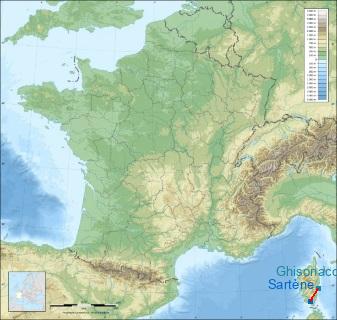 Distance entre de Sartène et Ghisonaccia Alzitone Airport sur la carte de France