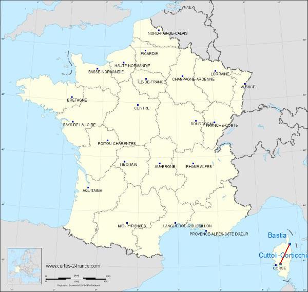 Distance Bastia Cuttoli-Corticchiato sur la carte de France