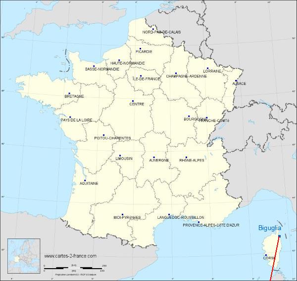 Distance Biguglia Cagnes-sur-Mer sur la carte de France