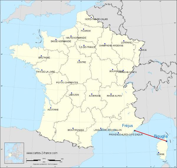 Distance Biguglia Fréjus sur la carte de France