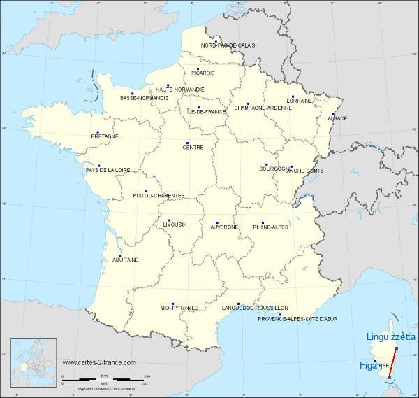 Distance Linguizzetta Figari - Sud-Corse sur la carte de France