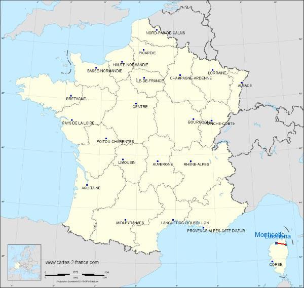 Distance Monticello Bastia-Poretta sur la carte de France