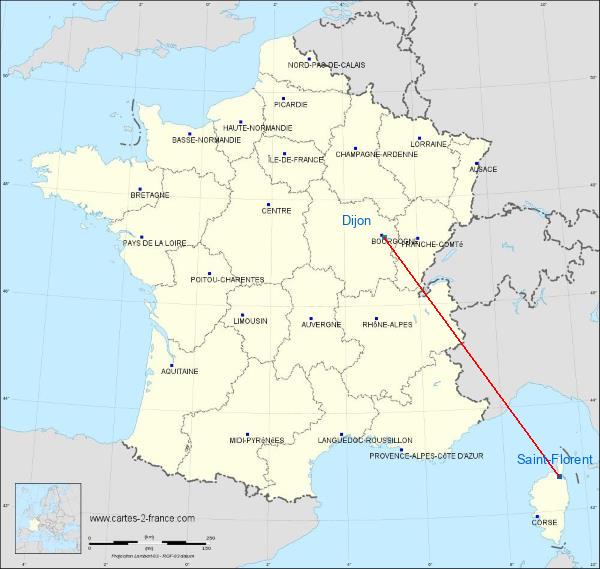 Distance Saint-Florent Dijon sur la carte de France