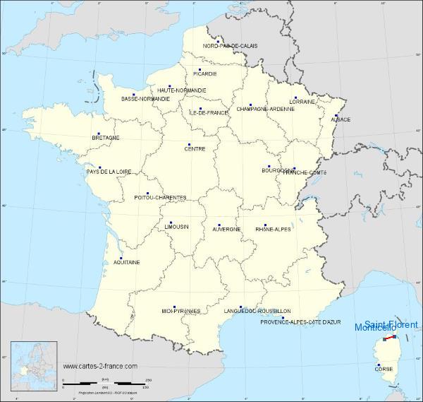 Distance Saint-Florent Monticello sur la carte de France