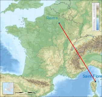 Distance entre de Saint-Florent et Reims sur la carte de France