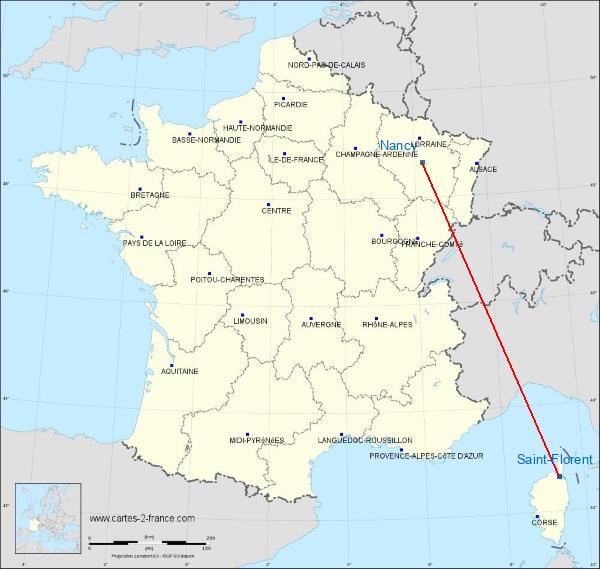 Distance Saint-Florent Nancy sur la carte de France
