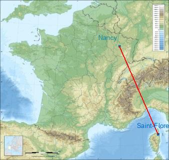 Distance entre de Saint-Florent et Nancy sur la carte de France