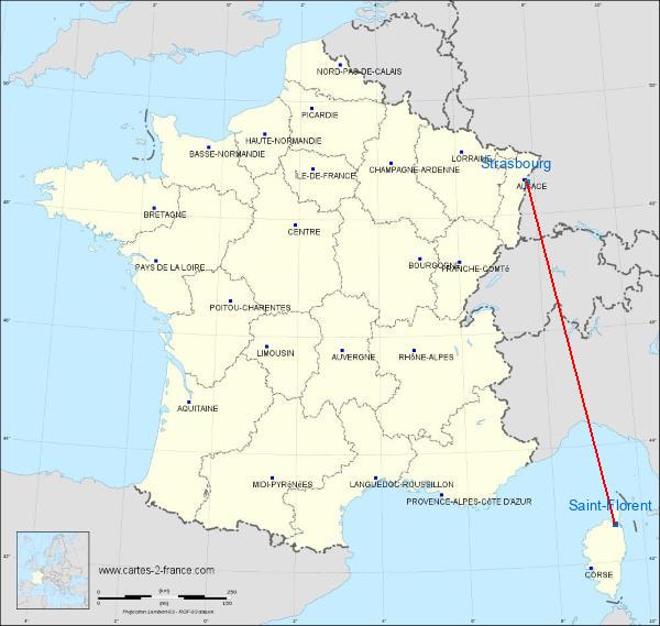 Distance Saint-Florent Strasbourg sur la carte de France