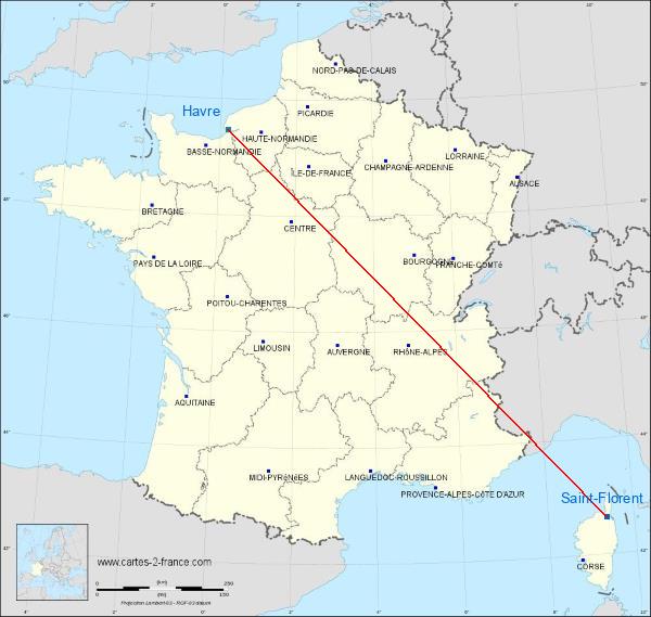 Distance Saint-Florent Le Havre sur la carte de France