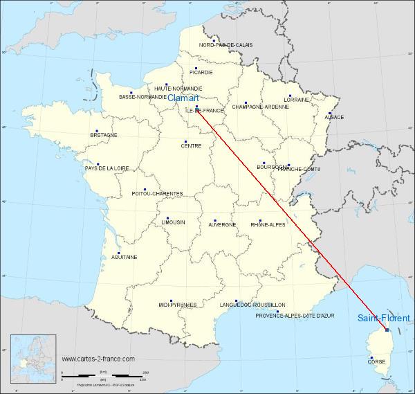 Distance Saint-Florent Clamart sur la carte de France