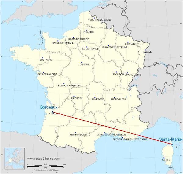 Distance Santa-Maria-di-Lota Bordeaux sur la carte de France