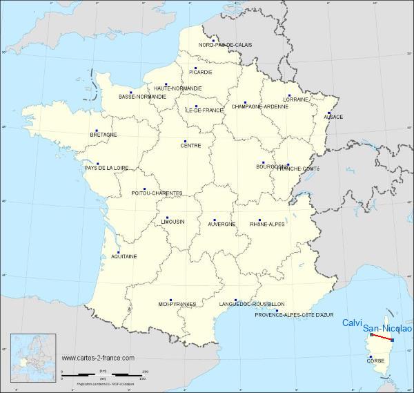 Distance San-Nicolao Calvi - Sainte-Catherine Airport sur la carte de France