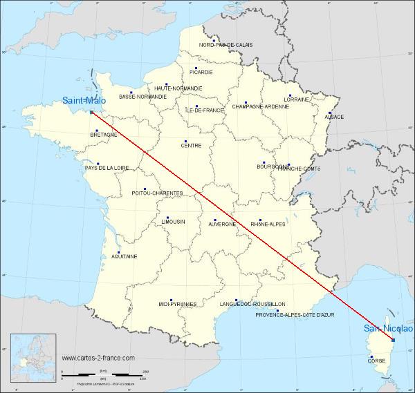 Distance San-Nicolao Saint-Malo sur la carte de France