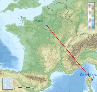 Distance entre de San-Nicolao et Paris sur la carte de France