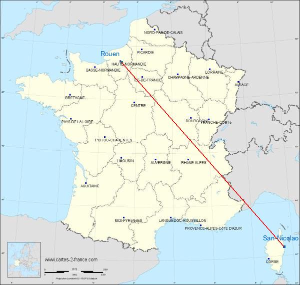 Distance San-Nicolao Rouen sur la carte de France