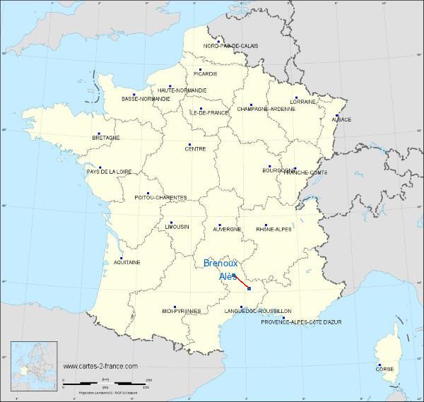 Distance Alès Mende-Brenoux sur la carte de France