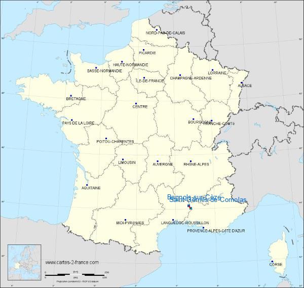 Distance Bagnols-sur-Cèze Saint-Geniès-de-Comolas sur la carte de France
