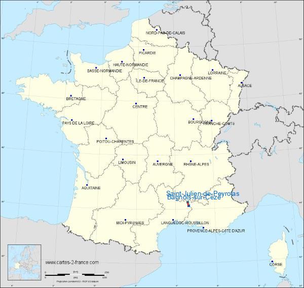 Distance Bagnols-sur-Cèze Saint-Julien-de-Peyrolas sur la carte de France