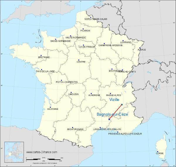 Distance Bagnols-sur-Cèze Musée de la Révolution Française sur la carte de France