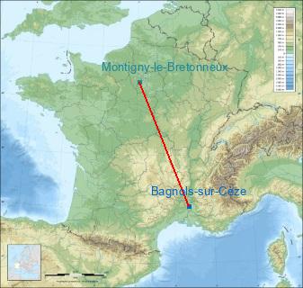 Distance entre de Bagnols-sur-Cèze et Saint-Quentin-en-Yvelines sur la carte de France