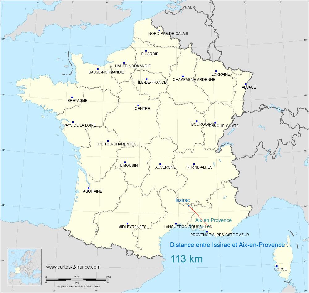 Distance entre Issirac et AixenProvence