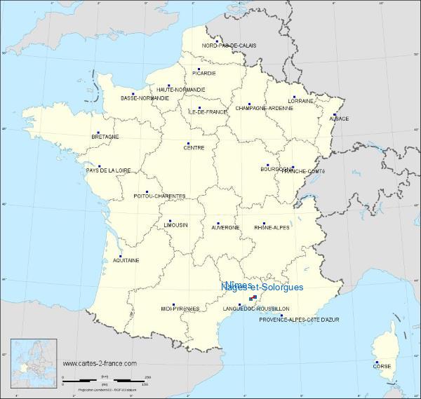 Distance Nîmes Nages-et-Solorgues sur la carte de France
