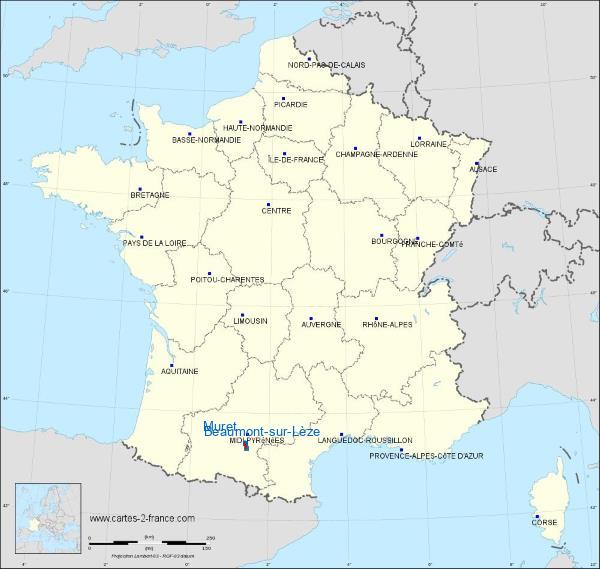 Distance Muret Beaumont-sur-Lèze sur la carte de France