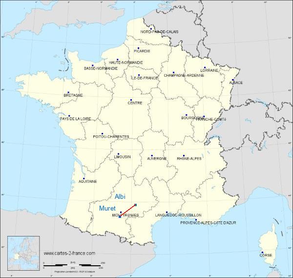 Distance Muret Albi sur la carte de France
