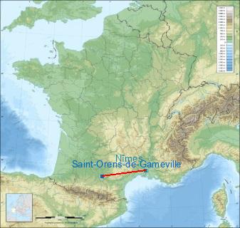 Distance entre de Saint-Orens-de-Gameville et Nîmes sur la carte de France