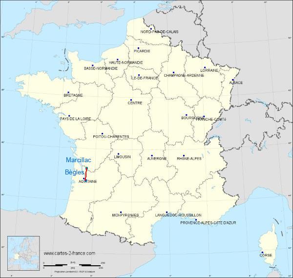 Distance Bègles Montendre-Marcillac sur la carte de France