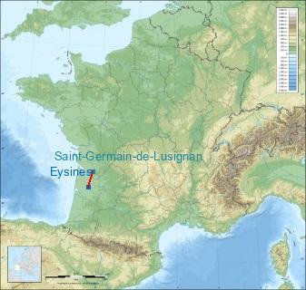 Distance entre de Eysines et Jonzac-Neulles sur la carte de France