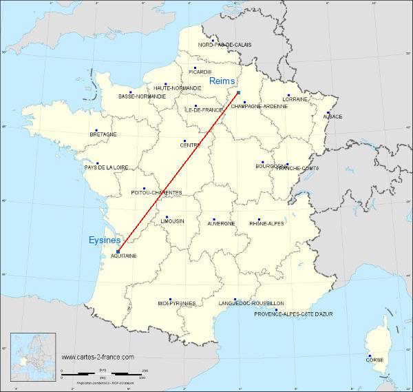 Distance Eysines Reims sur la carte de France
