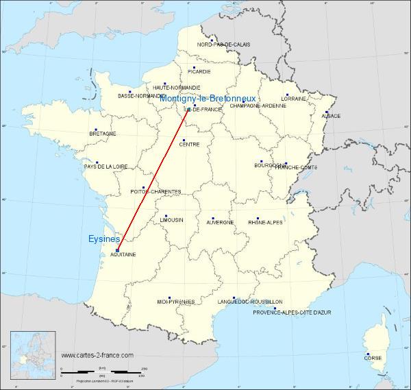 Distance Eysines Saint-Quentin-en-Yvelines sur la carte de France