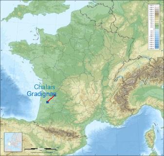 Distance entre de Gradignan et Chalais sur la carte de France