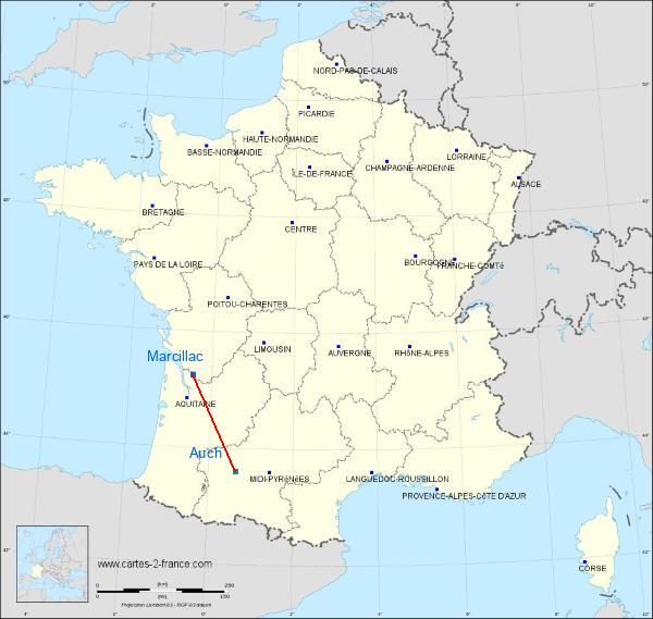 Distance Montendre-Marcillac Musée des Jacobins sur la carte de France