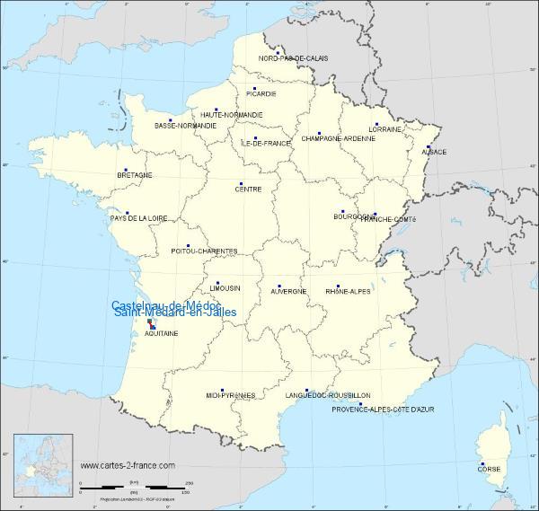 Distance Saint-Médard-en-Jalles Castelnau-de-Médoc sur la carte de France