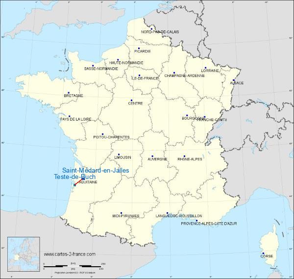 Distance Saint-Médard-en-Jalles Arcachon - La Teste-de-Buch sur la carte de France