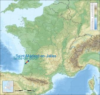 Distance entre de Saint-Médard-en-Jalles et Arcachon - La Teste-de-Buch sur la carte de France