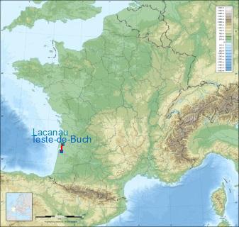 Distance entre de La Teste-de-Buch et Lacanau sur la carte de France