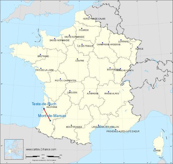 Distance La Teste-de-Buch Mont-de-Marsan sur la carte de France