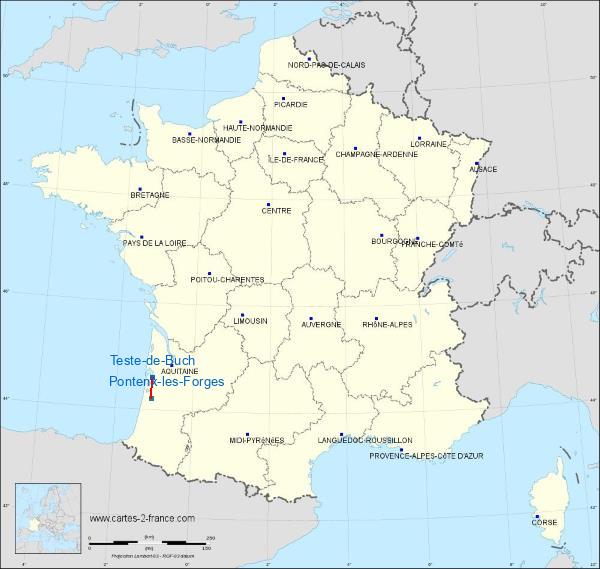 Distance La Teste-de-Buch Pontenx-les-Forges sur la carte de France