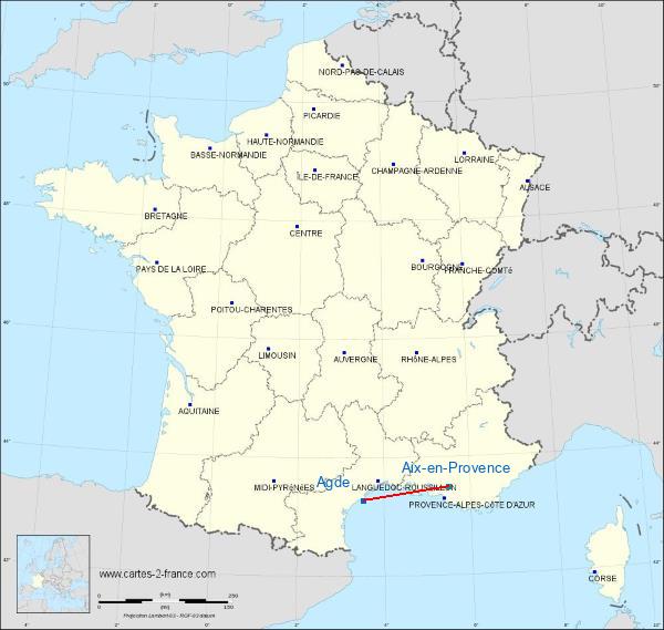 Distance Agde Atelier Cézanne sur la carte de France