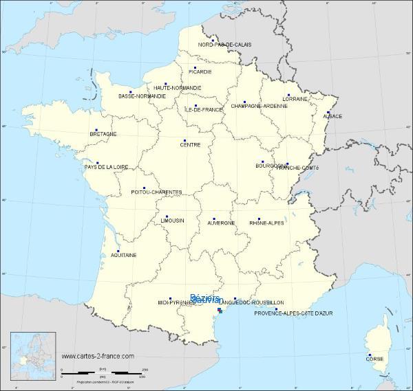 Distance Béziers Sauvian sur la carte de France