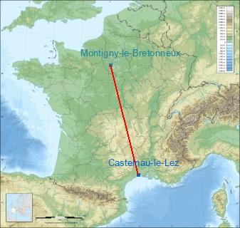 Distance entre de Castelnau-le-Lez et Saint-Quentin-en-Yvelines sur la carte de France