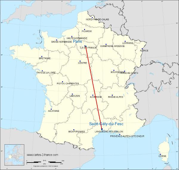 Distance Saint-Gély-du-Fesc Paris sur la carte de France